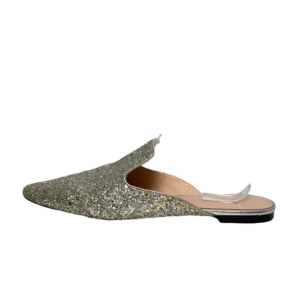 PERFECT FOR THE HOLIDAYS!! NO HEEL!! J Crew Glitter Slide Silver Flats 9.5 - Picture 2 of 11